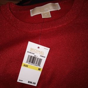 Brand new with tag cold shoulder sparkly red Michael Kors long sleeve top medium